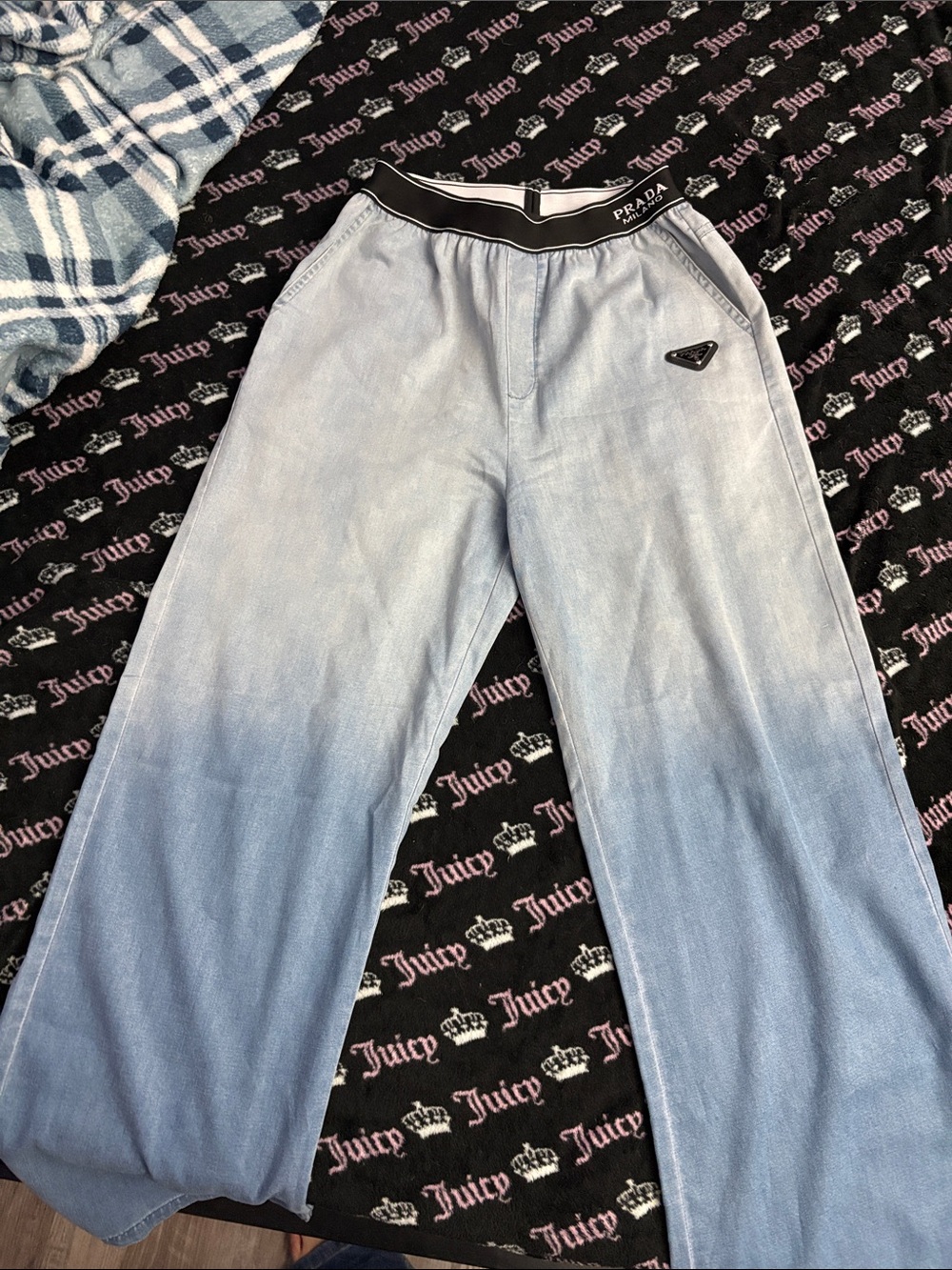 Prada Light Blue Ombre Wide-Leg Pants
